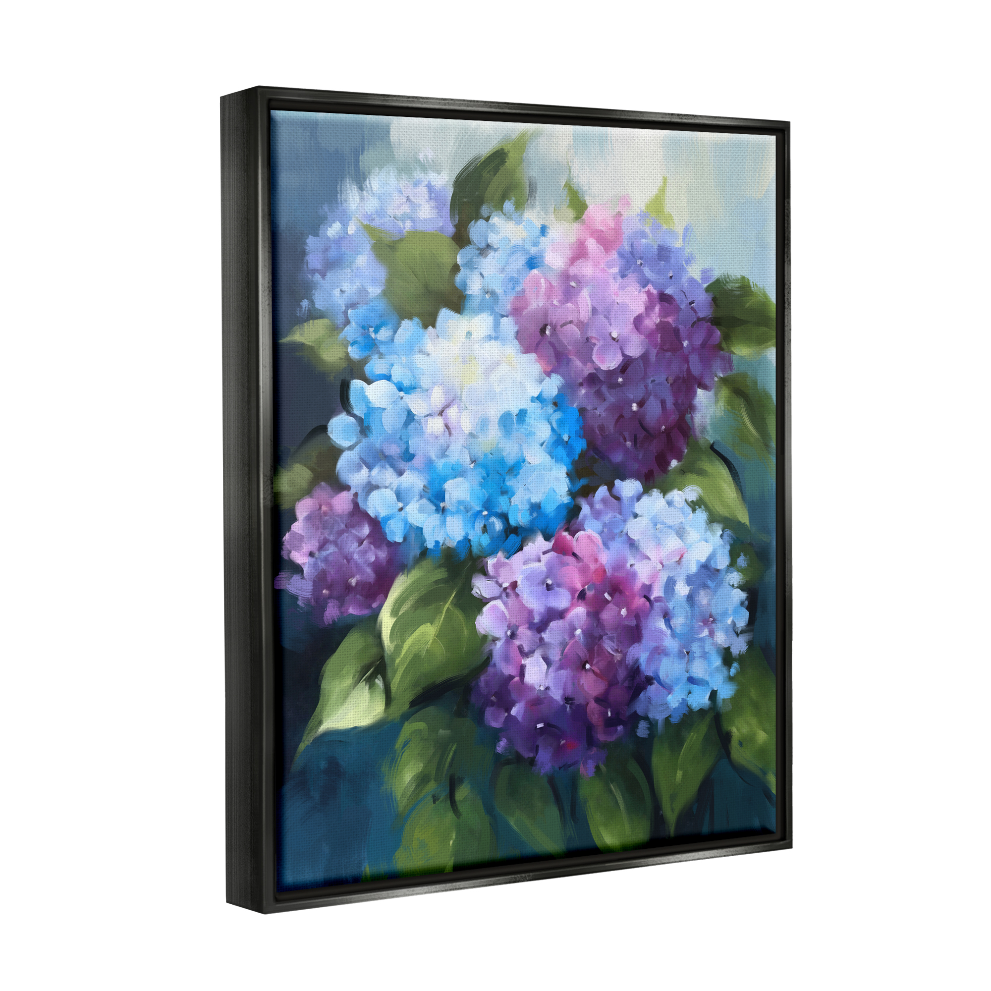 Stupell Industries Blue & Purple Hydrangeas Botanical & Floral Painting Black Floater Framed Art Print Wall Art, 17 x 21