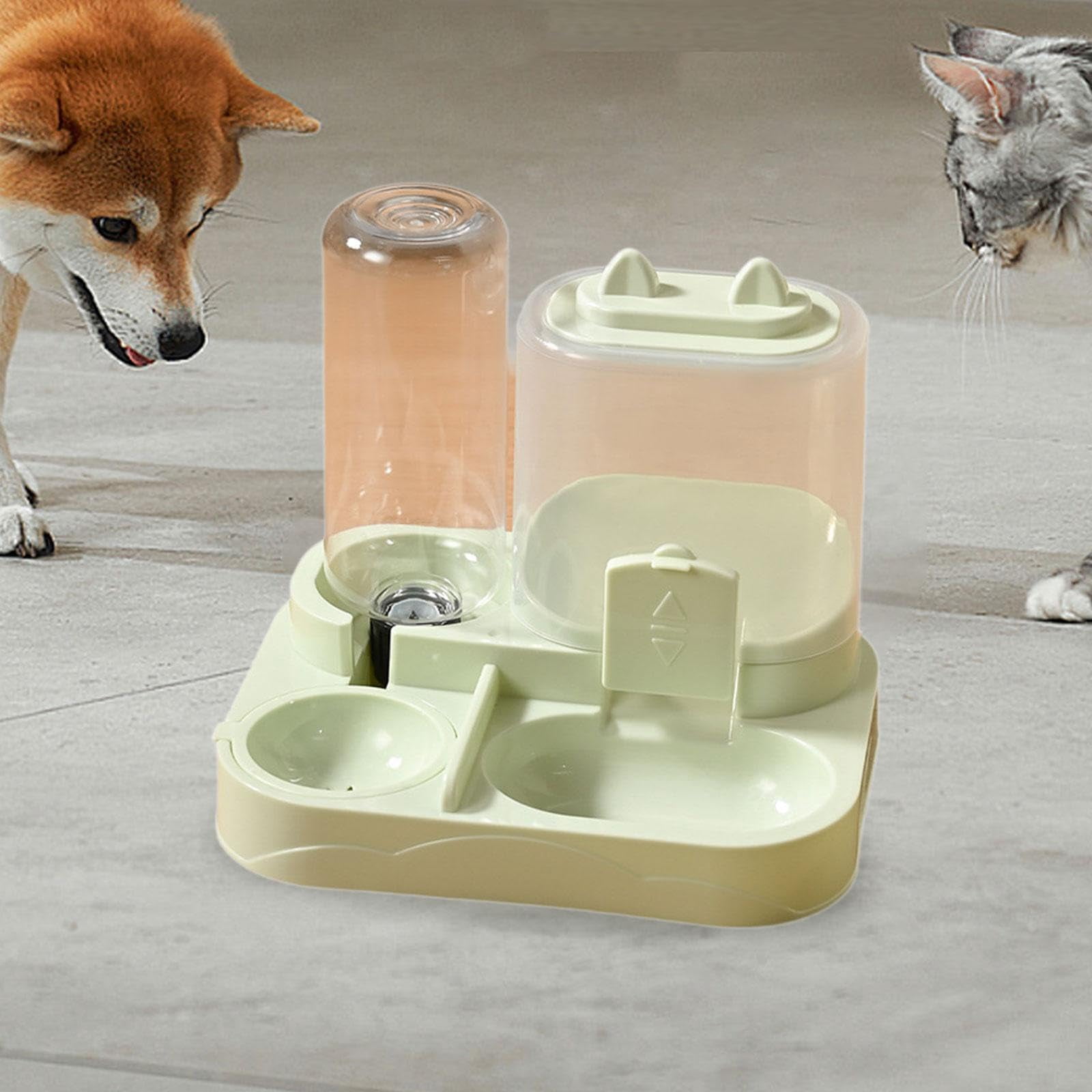 1PC Pet Automatic Feeding Bowl, Dual Bowls Design for Food & Water Dispensing, Blue Color for Cats Dogs Small Animals