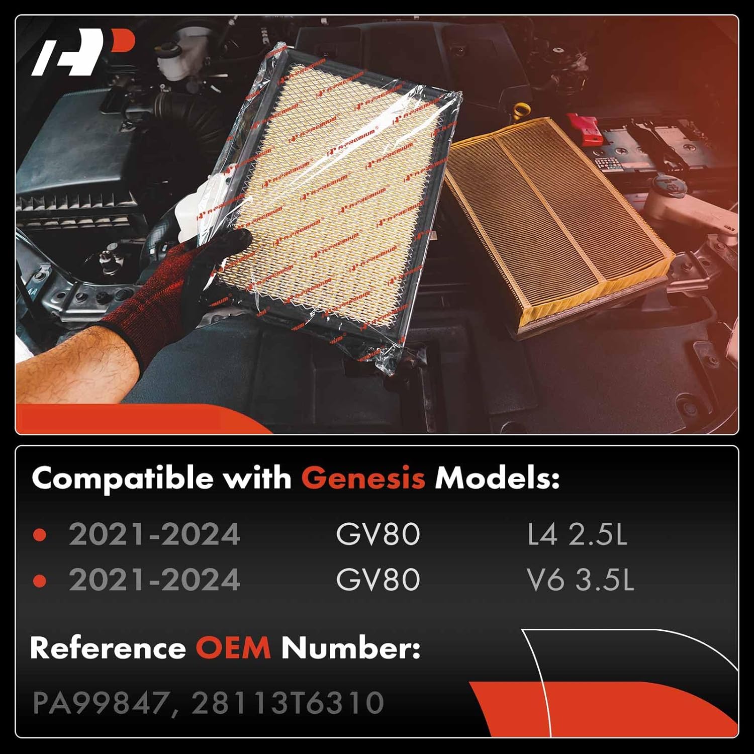 A-Premium 2-PC Engine Air Filter Compatible with Genesis GV80 2021 2022 2003 2024, 2.5L 3.5L, Replace# 28113T6310, PA99847