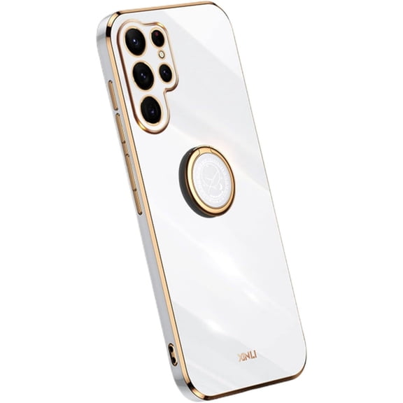Classic Straight Side Soft and Simple Phone Case for Samsung Galaxy S23 S22 S21 S20 Ultra Plus FE, Ring Bracket Back Cover, Fashionable Pop Slim Protective Shell(White,S20 Ultra)