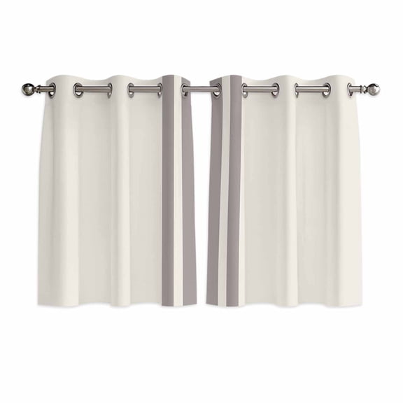 Simple Farmhouse Style Kitchen Curtains Short 54 Inch Length, Abstract Grey Geometric Stripe Grommet Top Bedroom Living Room Curtains, Light Filtering Cafe Curtain Drapes 2 Panels Set 84''x54''
