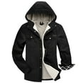 thumbnail image 4 of IYTR Winter Men's Hooded Jackets Solid Long Sleeve Fleece Lined Warm Trucker Jacket Coat with Pockets Black S, 4 of 6