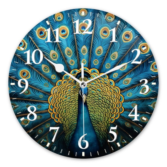 Round Wall Clock,Peacock Displaying Vibrant Plumage Symbolizing Beauty And Luxury,Silent Non-Ticking Wall Clock Decor for Home Office Kitchen Living Room Bedroom(10inch)
