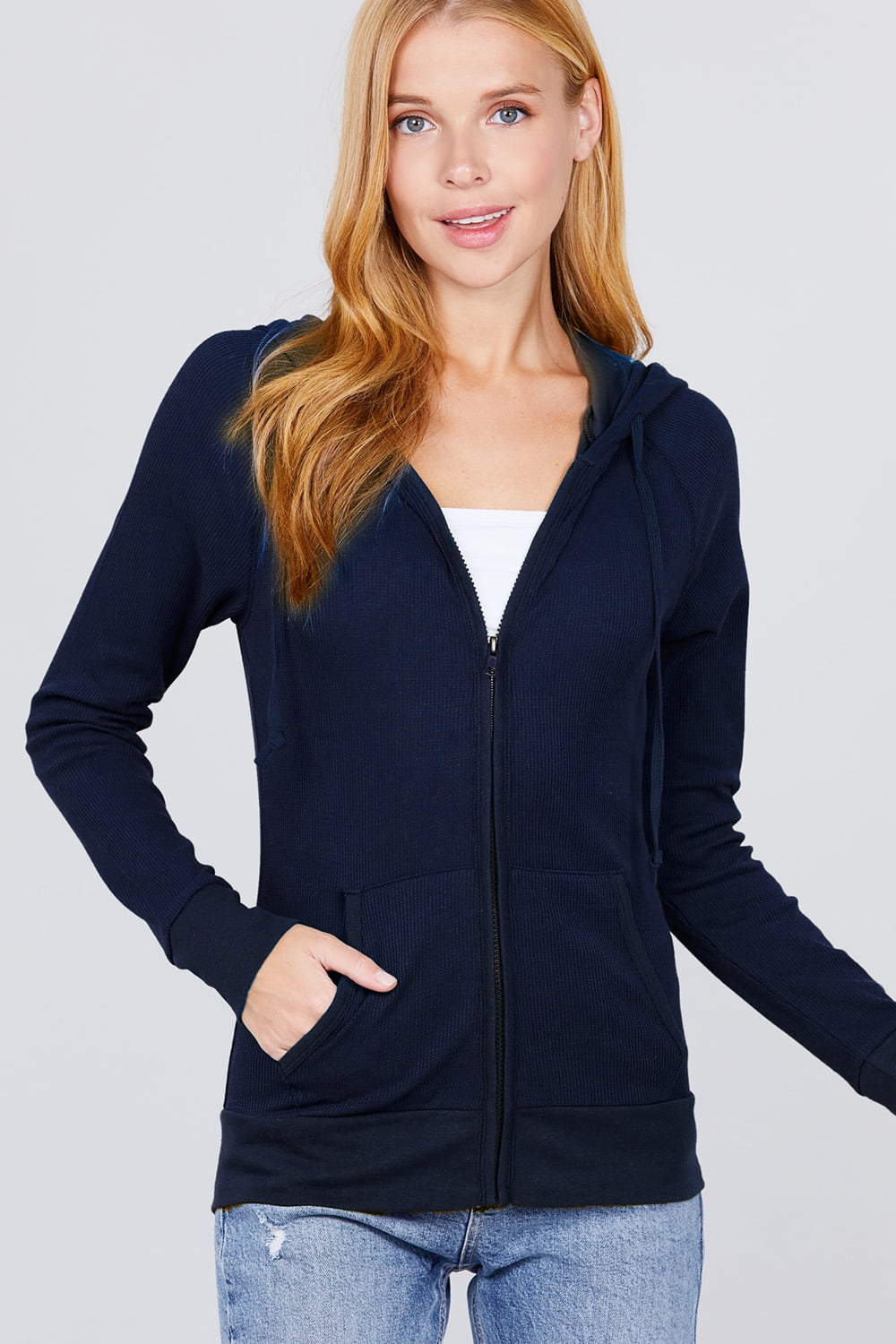 Women's Basic Zip Up Hoodie Thermal Jacket Lightweight Pockets ...