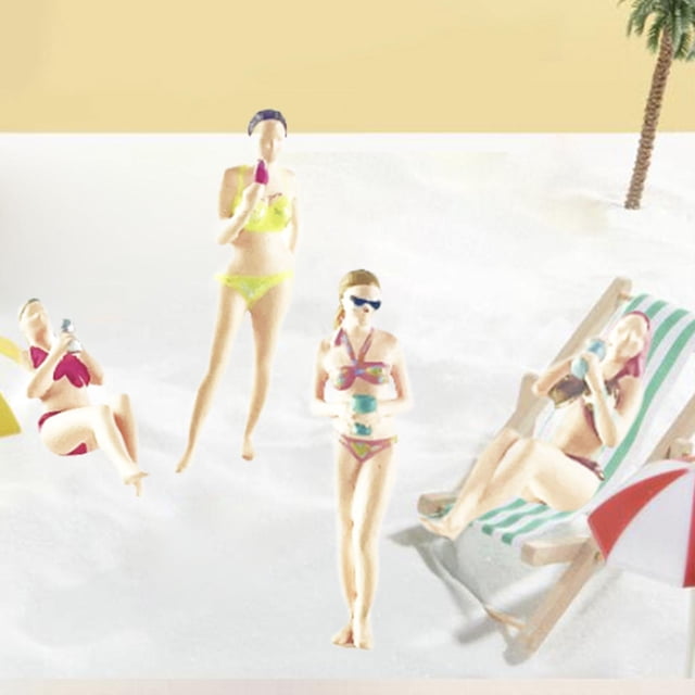 4pcs 1:64 Figuras de escala con Bikini Figura Diseño de figuras Modelo para la estación de tren Mesa de arena Jardín de hadas