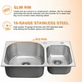 thumbnail image 4 of DIRECTUNIT 18 Gauge Stainless Steel Kitchen Sink Drop-In Top Mount 2-Hole 31.5", 4 of 5