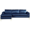 thumbnail image 4 of Maklaine Modern Velvet Sectional Sofa with Gold Legs in Blue, 4 of 11