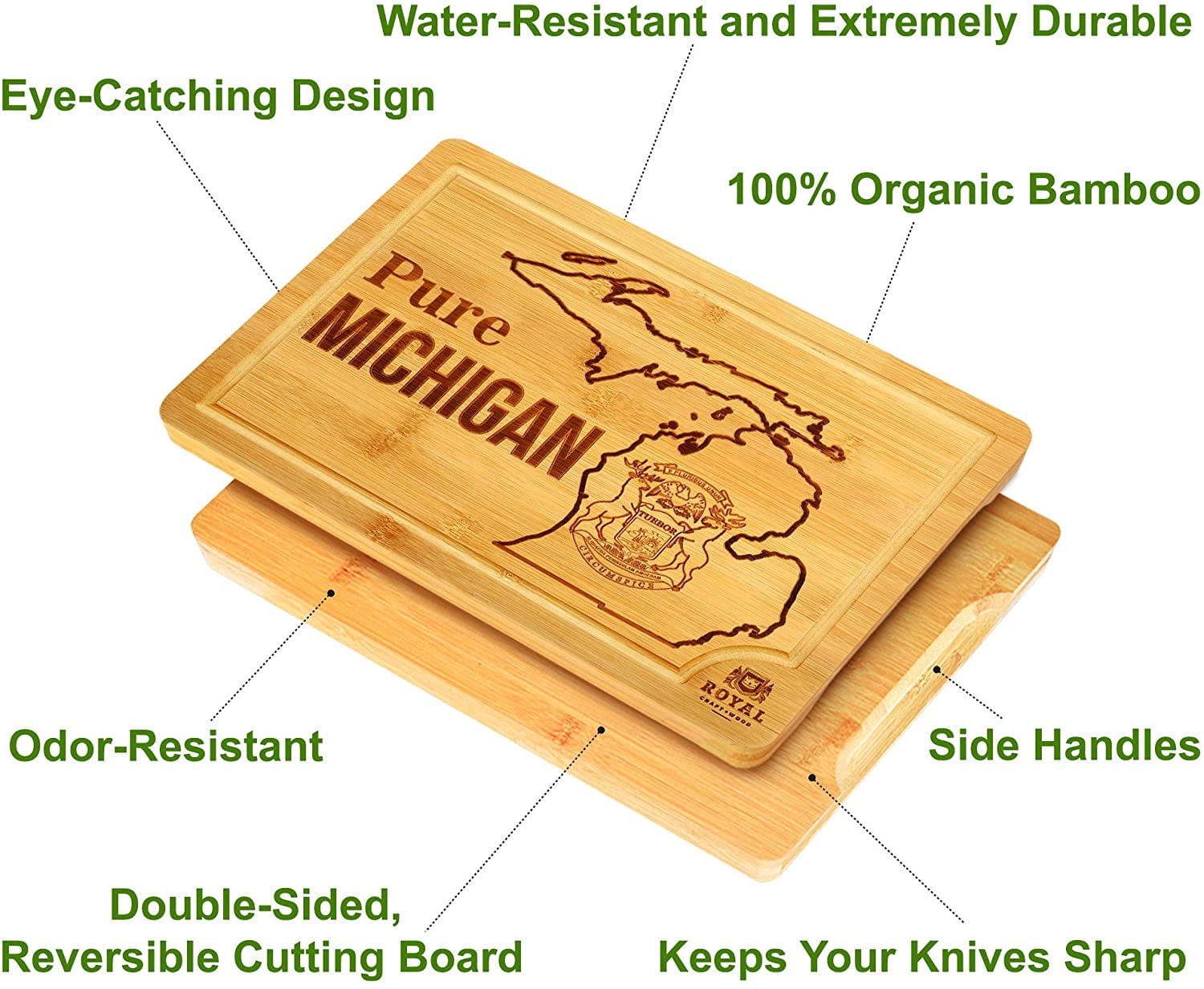 Bamboo State Cutting Board for Kitchen – Michigan Cheese Board, Charcuterie Platter & Serving Tray, (15" x 10")