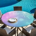 thumbnail image 6 of Pink Blue Turquoise Round Tablecloth, Fitted Table Cover with Elastic for 55"-60" Round Tables, Gradient Fireworks Minimalism Funny Table Cloth Outdoor Indoor Dinning Party Waterproof Tablecloths, 6 of 7