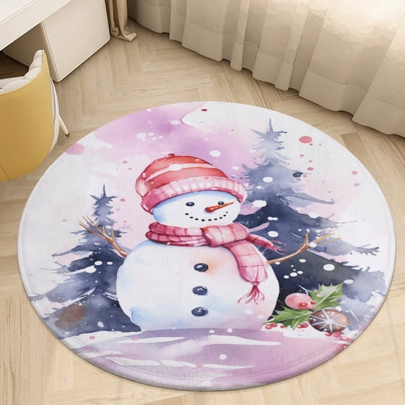 Winter Snowman Christmas Tree Round Area Rugs for Bedroom Living Room, 4FT Soft Indoor Circle Carpets, Carpet Home Decor Floor Mat