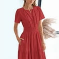 thumbnail image 4 of ZEHJUHAN Women's Solid Color V-Neck Short Sleeve Maxi Dress with Elastic Waist A-Line Ruffle Hem Summer Casual Dress Red，L, 4 of 6