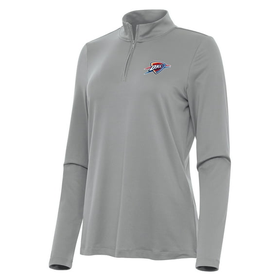 Women's Antigua Gray Oklahoma City Thunder Reprocess Quarter-Zip Top
