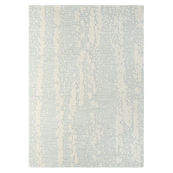 NICOLE MILLER NEW YORK Mod Weave Abstract Knotted Texture Handcrafted Area Rug, 100% Wool Rug, Light Grey, 8'x10'