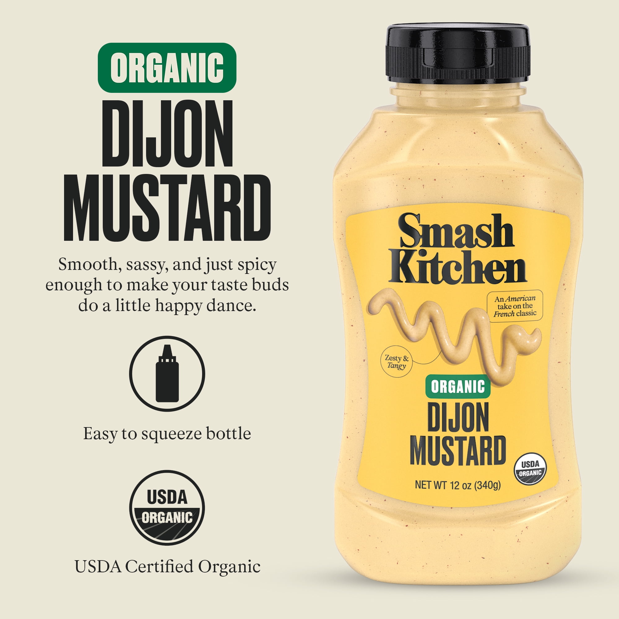 (12 pack) Smash Kitchen Organic Dijon Mustard, 12 oz Bottle
