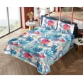 thumbnail image 4 of Ambesonne Exotics Fitted & Flat Sheet with Sham 3 Pcs Set, Hawaii Leaf Pattern Memphis, Twin, Dark Coral Dark Lavender, 4 of 5