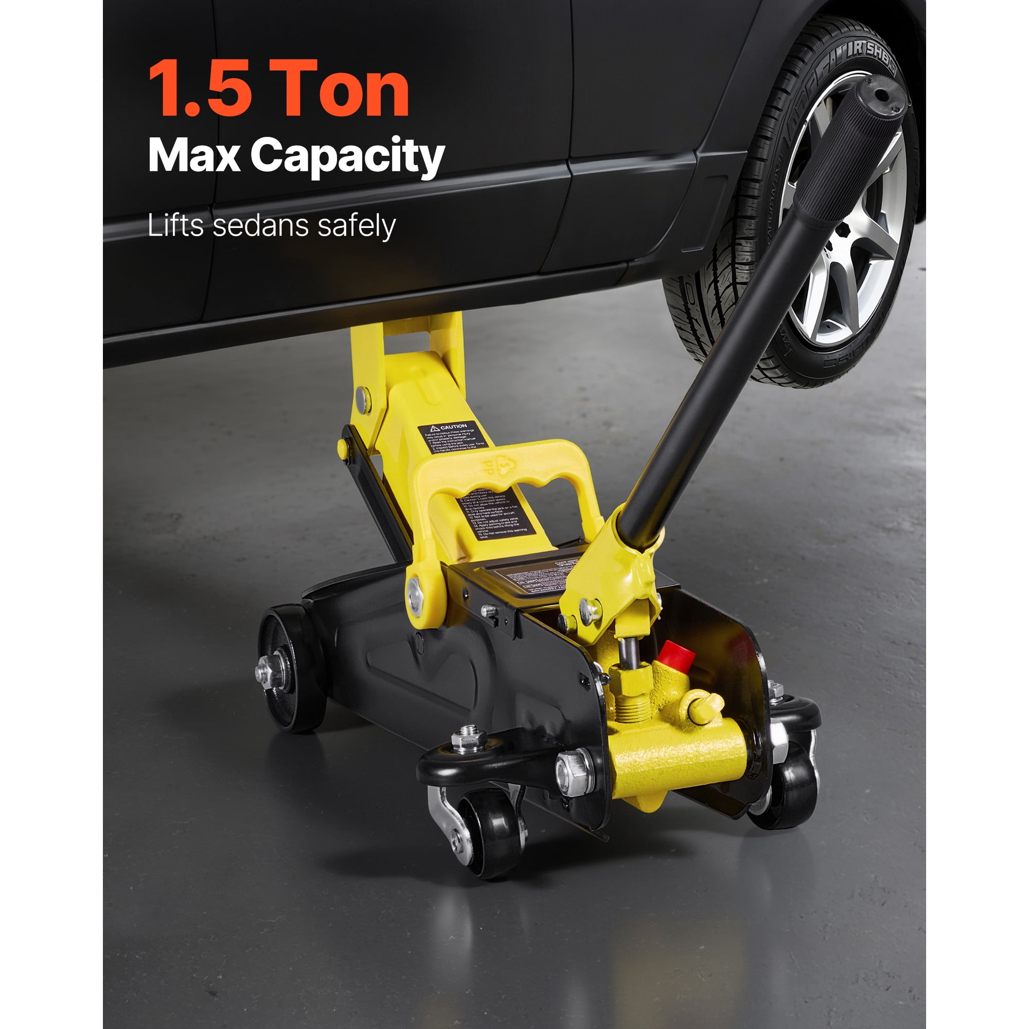 KFFKFF Low Profile Floor Jack, 1.5 Ton Capacity, Steel Racing Jack with Quick Lift Pump, Trolley Car Lift for Sedans and Sports Cars, Lifting Range 5.1-12.2 Inches