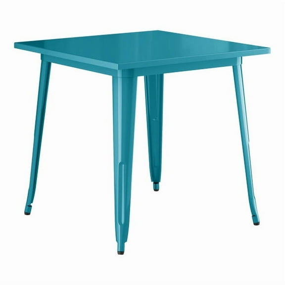 32'' Square Teal Metal Restaurant Patio Dining Table For Indoor or Outdoor Use
