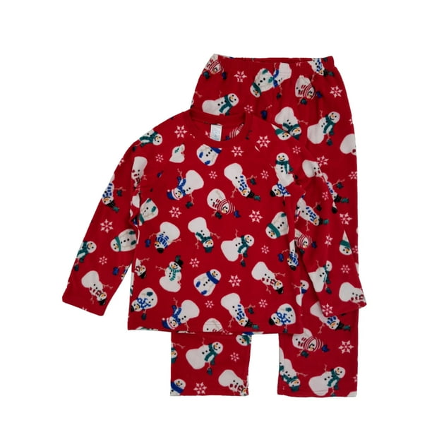 Boys Red Fleece Christmas Holiday Snowman Sleepwear Pajama Set