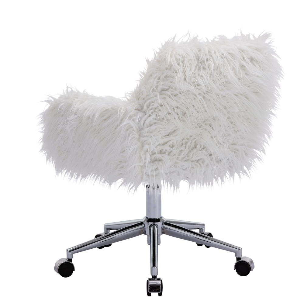 Fluffy Office Desk Chair Swivel Chair with Adjustable Seat Height 360 Rotatable Chair Makeup Chair Vanity Seat with Upholstered Padded Seat Metal
