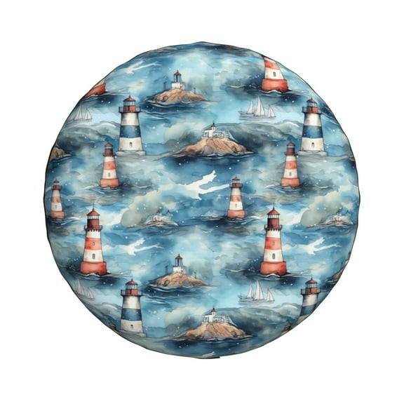 Haiem Spare Tire Cover , Wheel Cover with Sea Marine And Lighthouse printed, Camper Spare Tire Cover Fit for Jeep Wrangler Rv SUV Truck Travel Trailer-14 inch