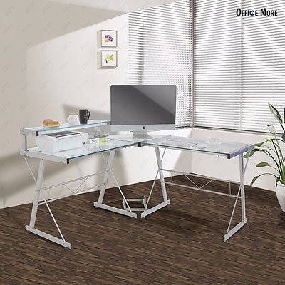 Uenjoy Pc L Shape Computer Glass Desk Corner Laptop Table