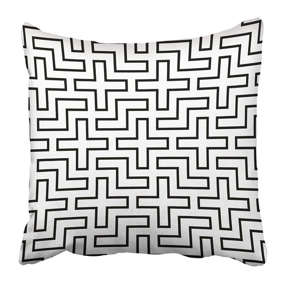 EREHome Repeated Black Puzzle on White Pattern Design with Logic Mosaic Tetris Grid Fills Pillow Case Cushion Cover 20x20 inch