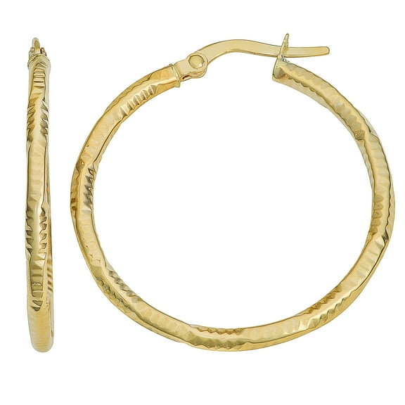 KoolJewelry 10k Yellow Gold 2x25mm Textured Round Hoop Earrings