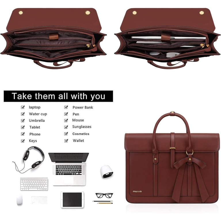 Mosiso Laptop Tote Bag for Women, 13-14 inch PU Leather  display picture 2