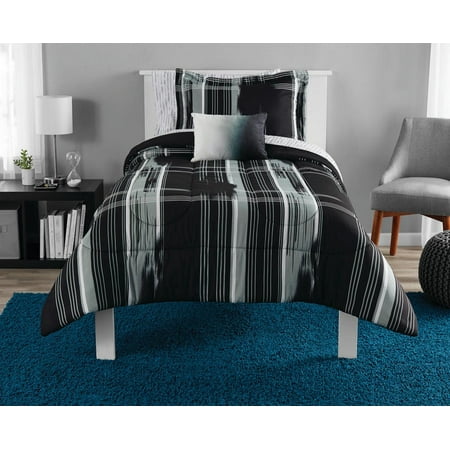 Mainstays Modern Plaid Bed in a Bag Bedding Set, Black, Twin/Twin XL