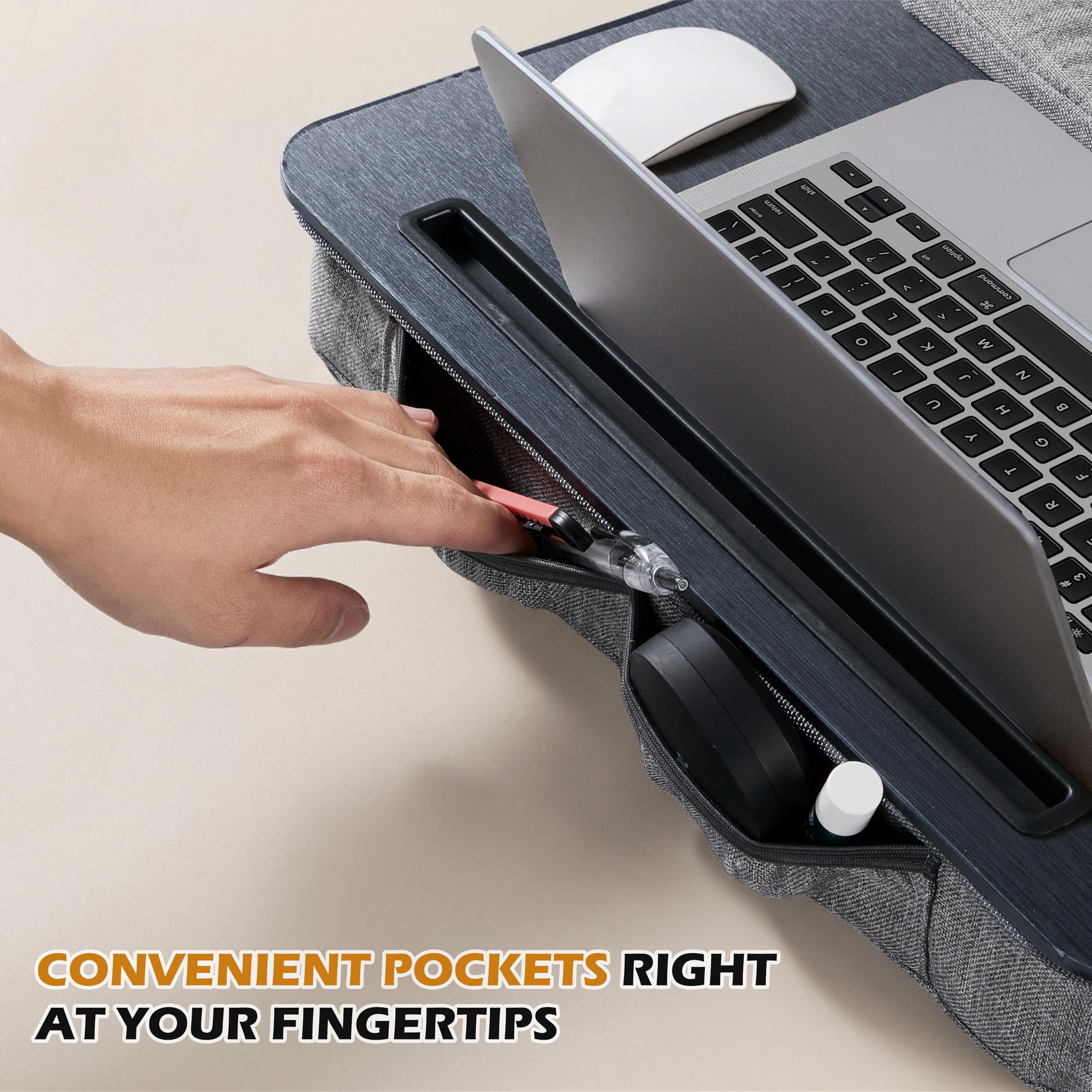 Coliware Lap Desk with Pillow Cushion, Portable Laptop Desk with Anti-Slip Strip Wrist Rest & Storage Function Fits Up to 15.6” Laptops, Laptop Stand for Home Office, Black Book Tablet