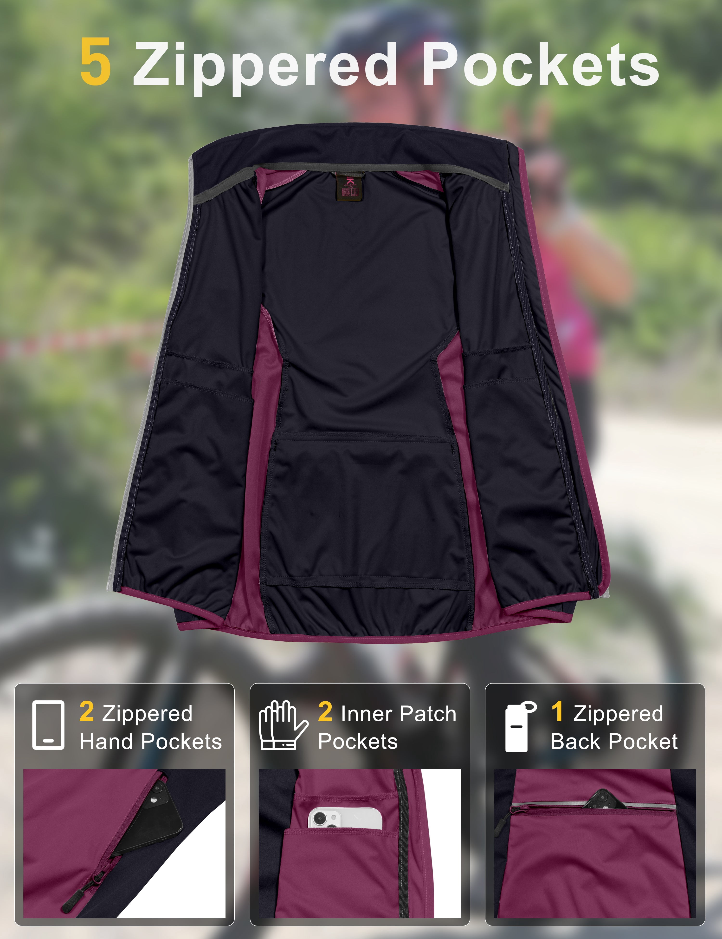 Little Donkey Andy Windproof Sleeveless Vest Jacket for Women, Water-Repellent Stretch Sports Vest for Cycling, Running (Rose S)