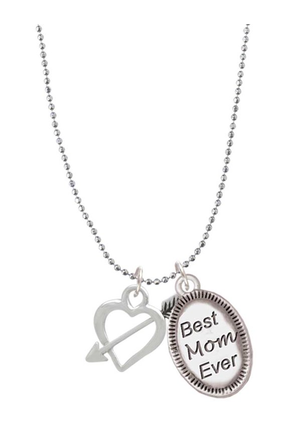 Silvertone Open Cupid's Heart Best Mom Ever Charm Necklace