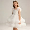 thumbnail image 2 of XUELUO Toddler Girls Tulle Princess Dress Puff Shoulder Ruffled Floral Dress Pearl Waistband Holiday Fluffy Party Skirts, 2 of 6