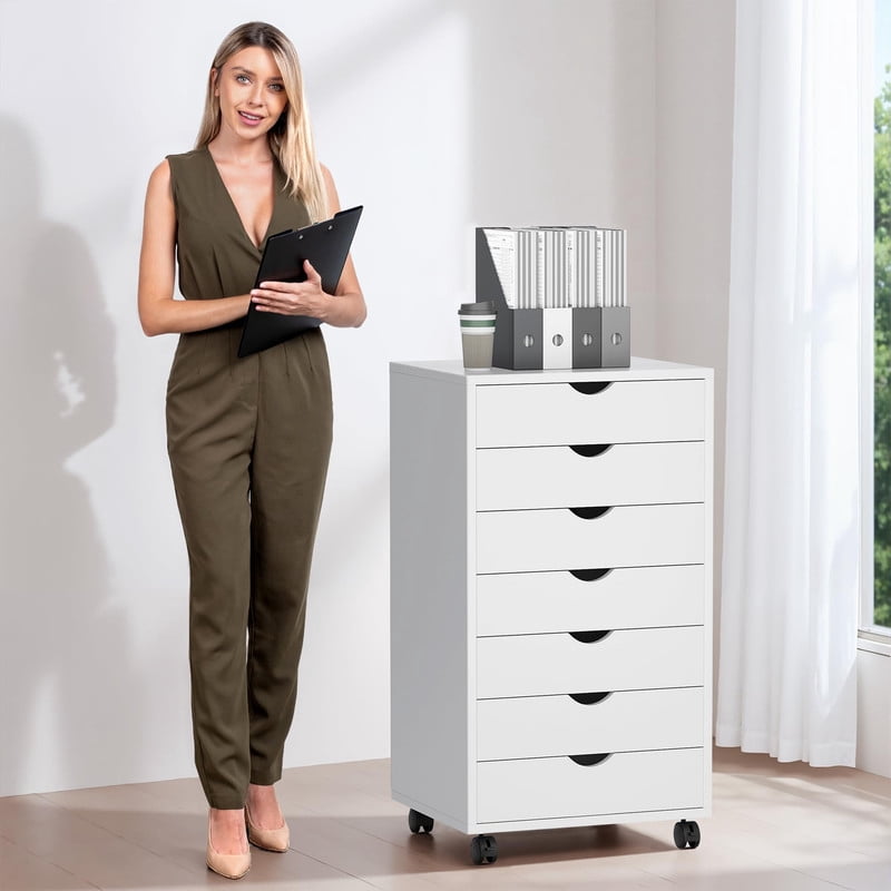 7 Drawer Chest, Storage Cabinet Dressers with Wheels, Dressers Storage Cabinets, Dresser Mobile Cabinet with Wheels,Small Drawers Wood Organization Furniture for Office, White
