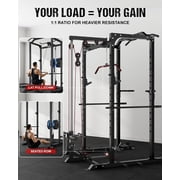 2000LBS Power Cage Squat Rack with LAT Pulldown System, Multi-Function Weight Cage Strength Training Machine, Home Gym Workout Cage with Multiple Attachments for Garage & Home Fitness