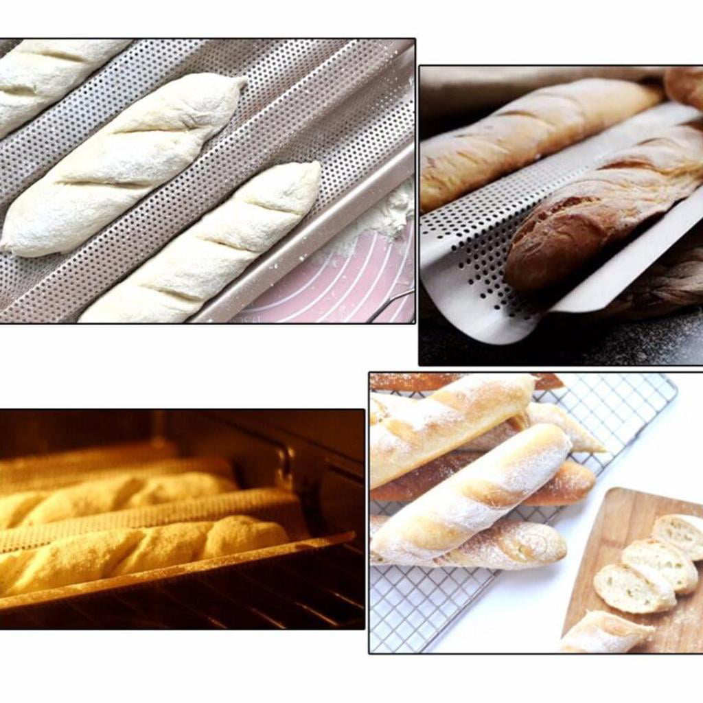 Silver French Bread Baking Pan Set 2 Pack Nonstick Perforated Baguette Pan for Oven Toast Cooking 