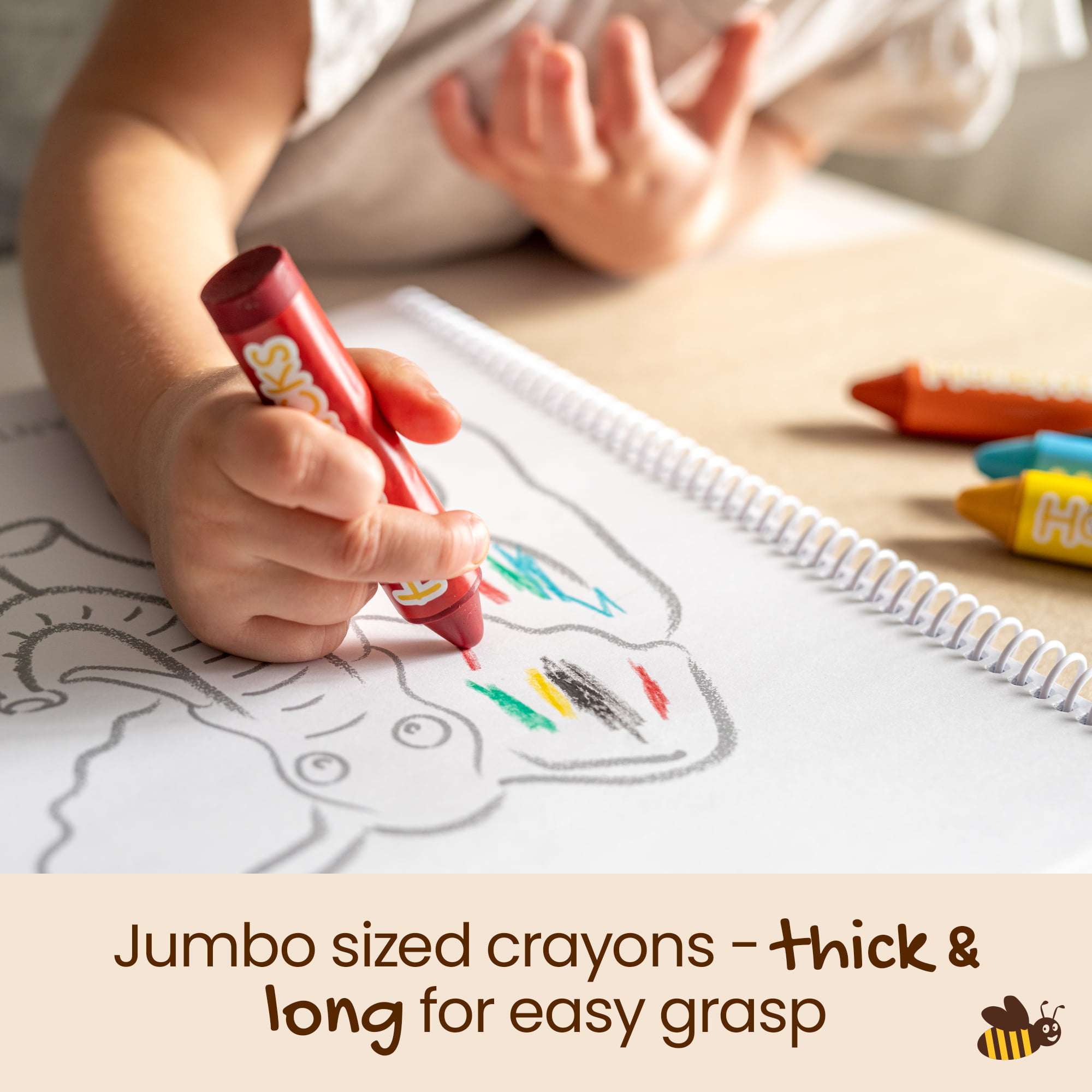 Honeysticks Jumbo Crayons (8 Pack) - Non Toxic Crayons for Kids - 100% Pure  Beeswax and Food Grade Colors - 8 Bright Colors - Large Crayons, Easy to