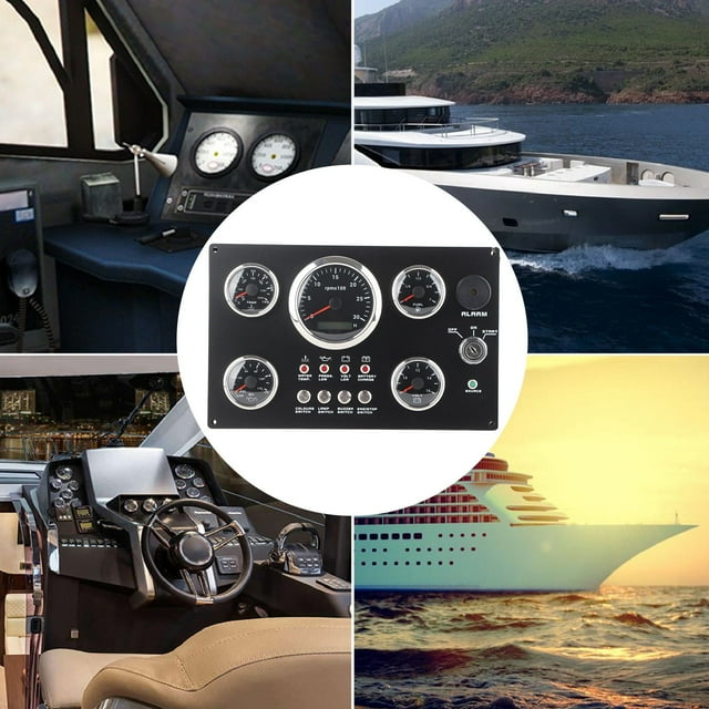 Boat Gauge Set Instrument Panel, Boat Dash Instrument Panel Oil Display 5 Gauge Set for 12V Yacht