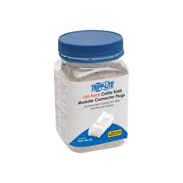 Tripp Lite CAT 5e Cat5e C(Pack RJ45 100) RJ-45 UTP Onnecteur Modulaire pour Conducteur à Brins Ronds 100 Pack - Connecteur Réseau - (M) - UTP - - Rond, Toronné - Transparent