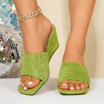 thumbnail image 6 of Women's Suede Wedge Slides Plus Size Square Open Toe Slip on Sandals Summer Solid Color Comfortable Footwear for Casual & Outdoor Mint Green 6.5(38), 6 of 9