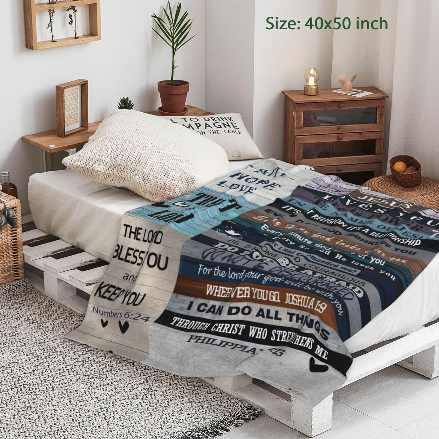 Christian Blanket Birthday Gifts for Women Men, Inspirational Scripture Throw Blanket with Bible Verse Religious Gifts (Navy, 60x80 inch, Navy Letter)