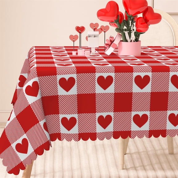 Valentines Day Tablecloth,Red and White Love Heart Table Cloth,Table Cover for Dining Kitchen Decor Party,60x84