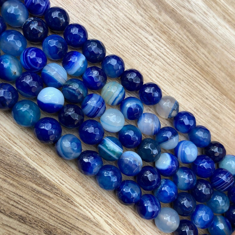One Full Strand 15-NC455 Stone Beads Agate Stone Gemstone Beads 8mm Faceted black/& blue Agate Beads,Round Beads,Round Agate Beads