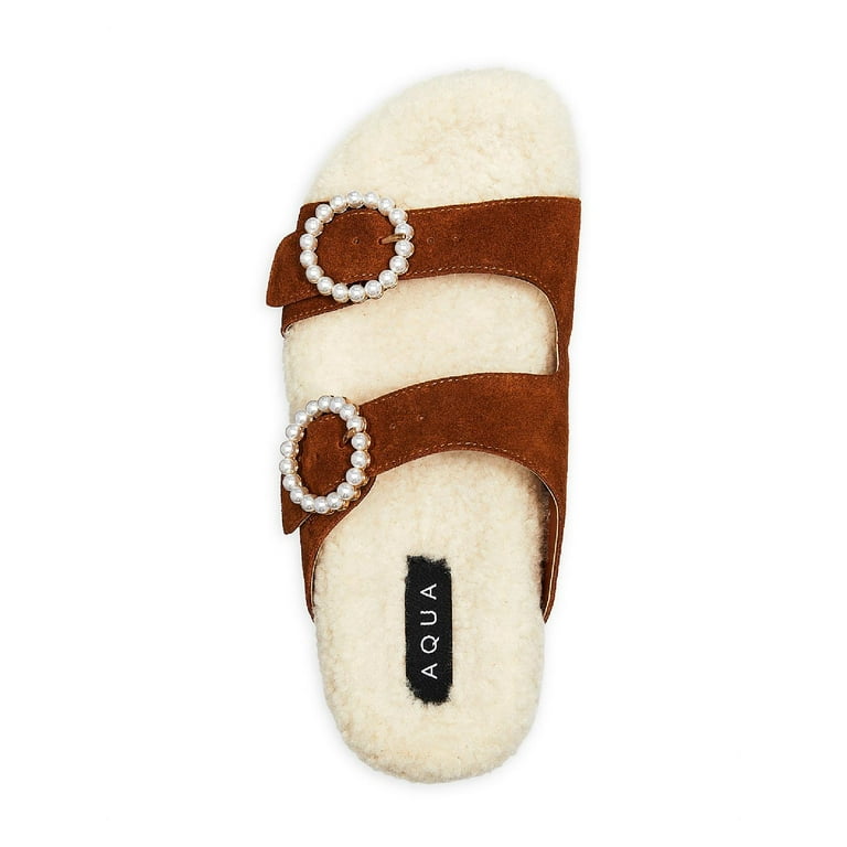 Aqua Womens Furry Suede Faux Fur Slide Sandals Walmart