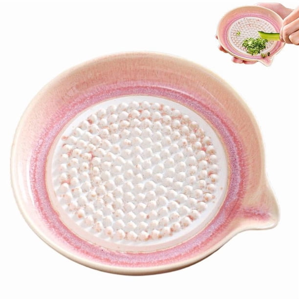 Ceramic Grater Plate - Gradient Porcelain Garlic Grater and Ginger Grinder Dish with Spout Handheld Kitchen Tool for Cheese, Chocolate, Fruits & Vegetables Easy to Clean, Compact 4.7 Size