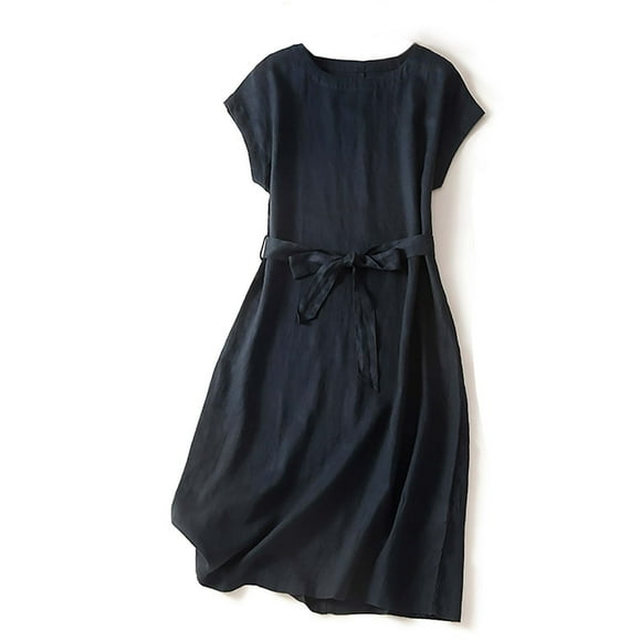 Elvqul Dress for Women Short Sleeve Black Midi Dresses Pullover Crewneck Plain Flowy Holiday Womens Tank Dresses Summer