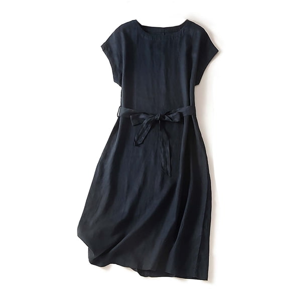 Elvqul Dress for Women Short Sleeve Black Midi Dresses Pullover Crewneck Plain Flowy Holiday Womens Tank Dresses Summer