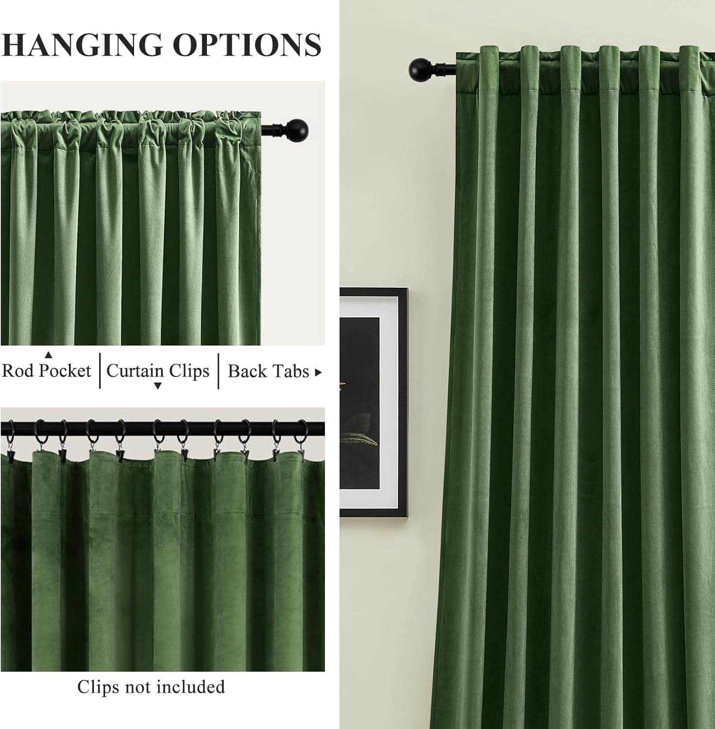 Galenzoov 52*84 inch 2 Panels Velvet Curtains for Home, Room Darkening Heat Blocking Blackout Window Curtains Back Tab Rod Pocket Drapes for Bedroom,Living room,Office,Olive Green
