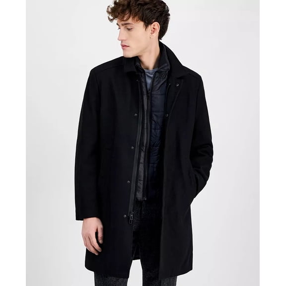 Nautica Mens Classic-Fit Bib Wool Overcoat Coat 44R Black