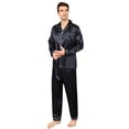thumbnail image 4 of Aisomnus Men's Silk Pajama Set | Silk Satin | Long Sleeve Jacket and Pants | Button Pajama Set -XL, 4 of 8
